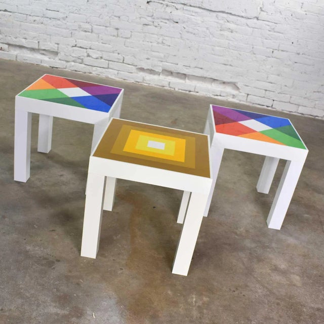 Plastic MCM Trio of Mod Pop Art Side Tables Plastic Square Parsons Style After Kartell or Syroco For Sale - Image 7 of 13
