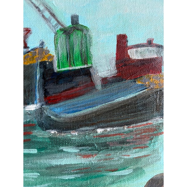 Folk Art Original Folk Art–Style Harbor Painting by L. Romo, 2026 For Sale - Image 3 of 9
