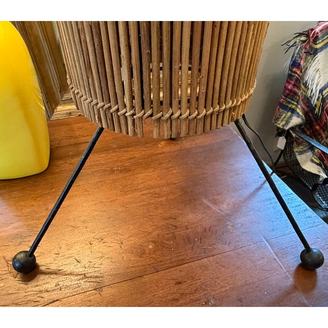 Mid 20th Century Vintage Tony Paul " Fish Trap" Wicker Table Lamp With Tri Pod Base For Sale - Image 5 of 6