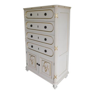 Vintage Hollywood Regency Gilt Gold Accented Original Paint Decorated Chest For Sale