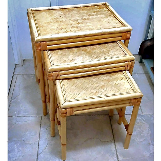 Mid 20th Century Vintage Rattan Nesting Tables - Set of 3 | Chairish
