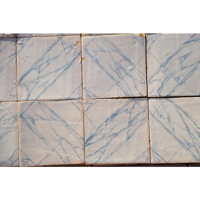 Rare Set of 31 Antique 19th Century Portuguese Tiles Blue & White Faux Marble For Sale - Image 14 of 18