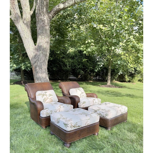 Mark Hampton for Hickory Chair Woven Lounge Chairs & Ottomans in Colefax & Fowler—Set of 2 For Sale - Image 12 of 18