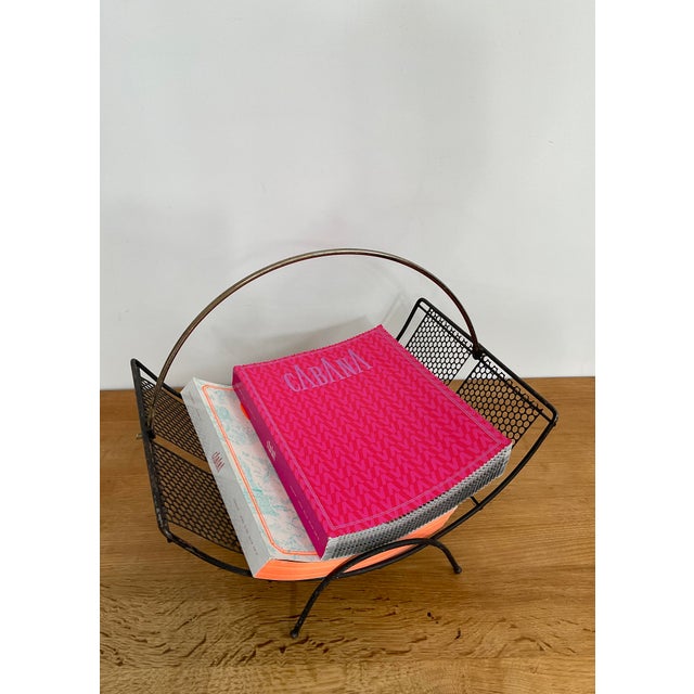 Mid 20th Century Modern Perforated Black Iron Magazine Rack For Sale In Raleigh - Image 6 of 12