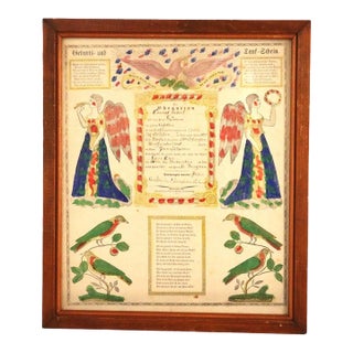 Pa German Fraktur Taufschein Watercolor & Ink Birth/Baptismal Certificate C1857 For Sale