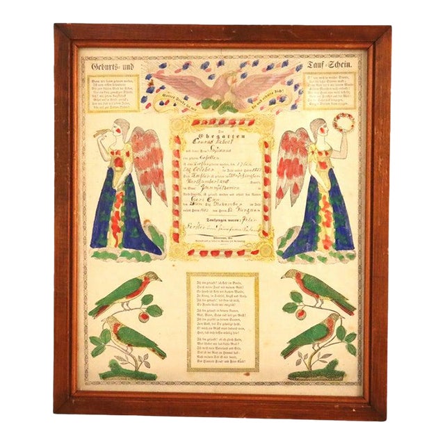Pa German Fraktur Taufschein Watercolor & Ink Birth/Baptismal Certificate C1857 For Sale