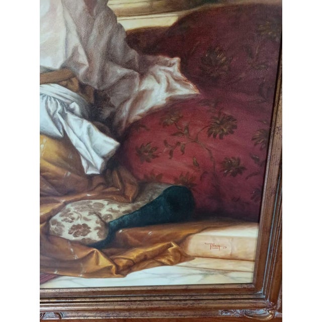 1990s Large Original Regency Fine Art Studio Painting “Woman With Lute” by Talach – Framed 60 X 47 For Sale - Image 12 of 15