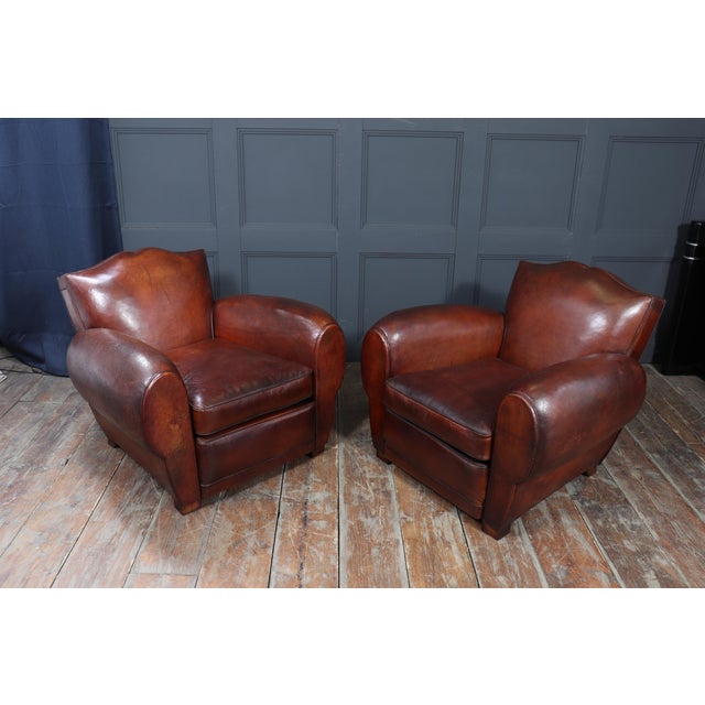 Art Deco French Moustache Back Leather Club Chairs, 1930, Set of 2 For Sale - Image 18 of 18