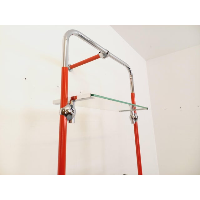 Bauhaus-Style Modular Bookcase in Red Metal, Chrome and Glass, 1970s For Sale - Image 16 of 18
