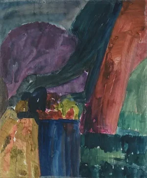 1970s Joanna Salska "A Wordless Tune" Mixed-Media Painting on Paper