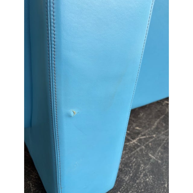 Blue Vintage Postmodern Italian Nicoletti Attrb Blue Leather Loveseat For Sale - Image 8 of 12