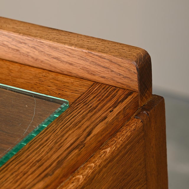 Art Deco Amsterdam School Nightstands in Oak and Glass, 1930s, Set of 2 For Sale - Image 15 of 18