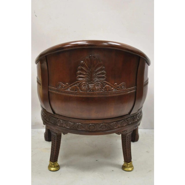 Textile Late 20th Century Baker Stately Homes Regency Style Grey Leather Lions Head Pull Up Tub Club Chair For Sale - Image 7 of 12