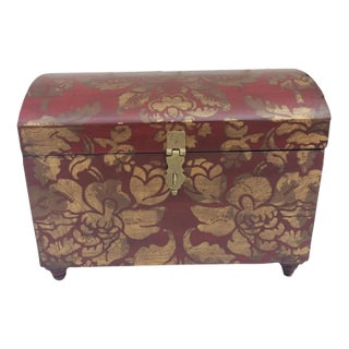 Hand-Painted Dome Top Wood and Brass Decorative Chest For Sale