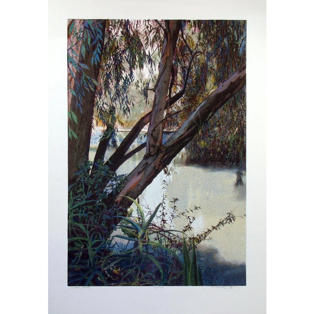 Vintage Marcus Uzilevsky "Jordan River" Hand Signed Serigraph Pointillism Unframed For Sale