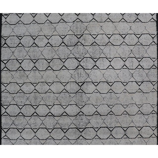 Geometric Area Rug by Keivan Woven Arts, Black and Ivory, Modern 6'1 X 9'2 For Sale - Image 4 of 9