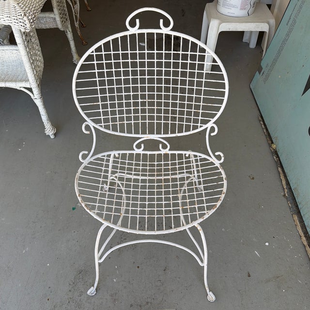 Art Deco Mid 20th Century Painted White Ornate Metal Garden Chairs Set of 2 For Sale - Image 3 of 12