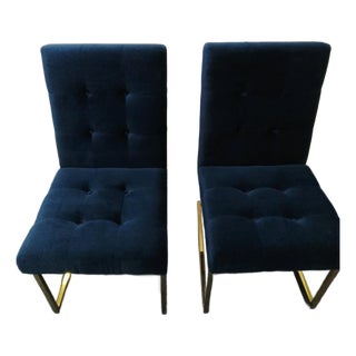 Jonathan Adler Pair of Goldfinger Dining Chairs in Rialto Navy For Sale