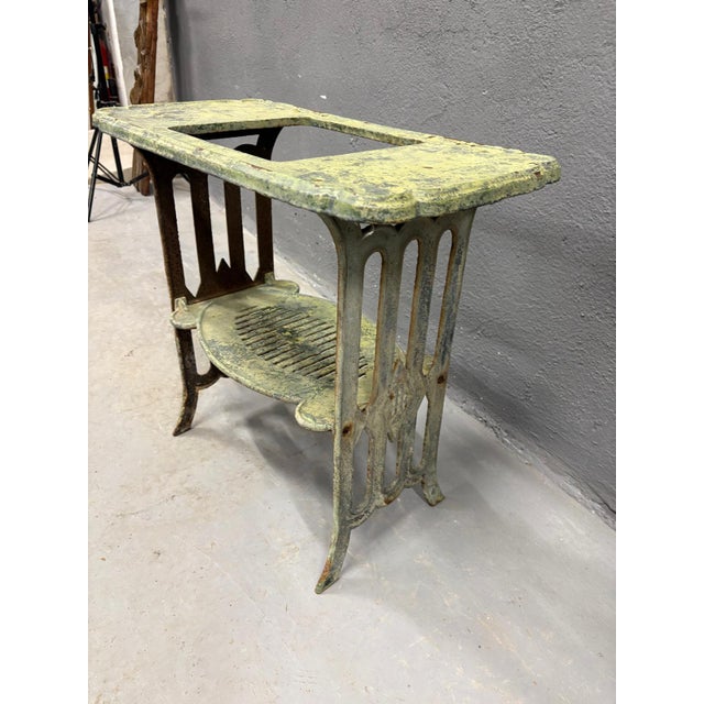 Vintage Metal Table with Integrated Opening and Lower Shelf For Sale - Image 4 of 7