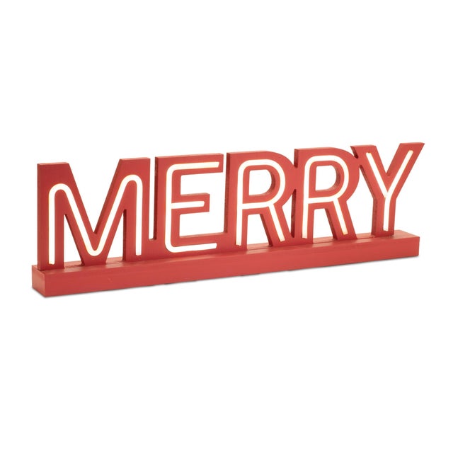 Contemporary LED Joy and Merry Tabletop Sign (Set of 2) For Sale - Image 3 of 5