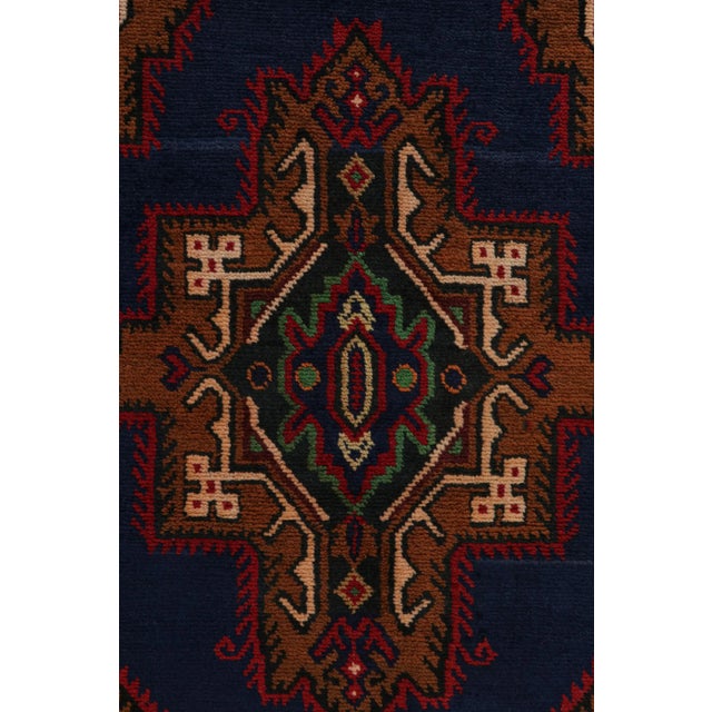2010s Rug & Kilim’s Baluch Runner Rug in Navy Blue With Rust Tone Medallions For Sale - Image 5 of 8