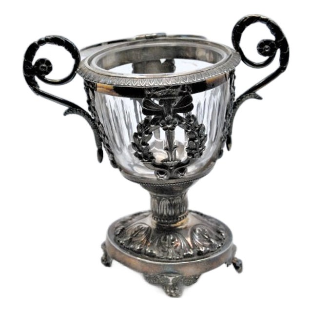 Glass Compote Dish with Embossed Silver Structure and Removable Lid For Sale