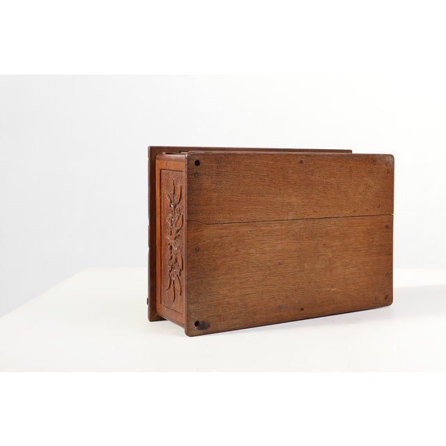 Antique French Sculpted Sewing Box in Oak, 1890s For Sale - Image 11 of 14