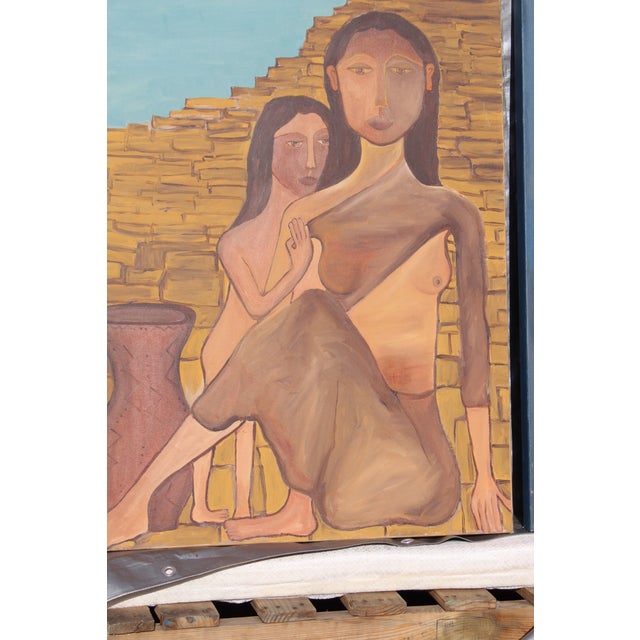 Textile 1960s Vintage Mid-Century Modern Two Women Oil Paintings - a Pair For Sale - Image 7 of 11