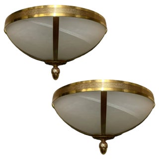 Large Marbled Glass and Brass Sconces, 1970s, Set of 2 For Sale