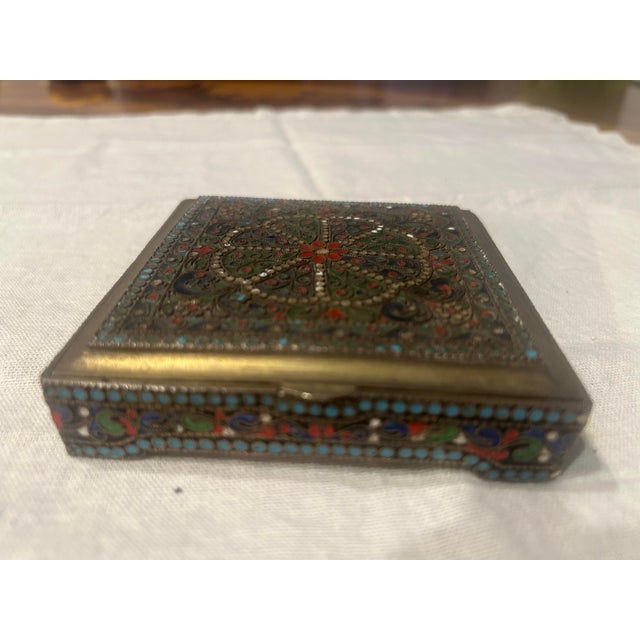 Antique 84 Silver Cloisonné Enamel Box / Cigarette Case” For Sale - Image 4 of 11