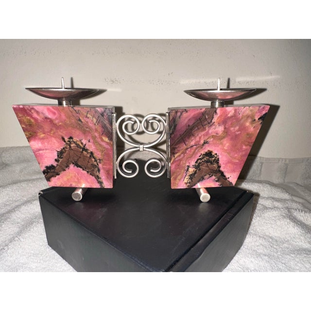 Vintage 1970’ S Soviet Russian Modernist Rhodonite & 875 Silver Candle Holder For Sale - Image 4 of 12