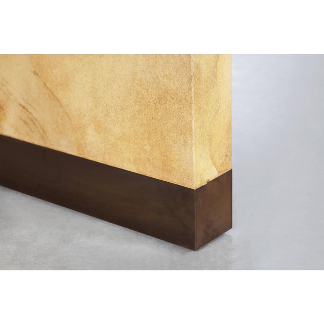Mustard Italian Goatskin Parchment “Waterfall” Console Table Attributed to Aldo Tura For Sale - Image 8 of 13