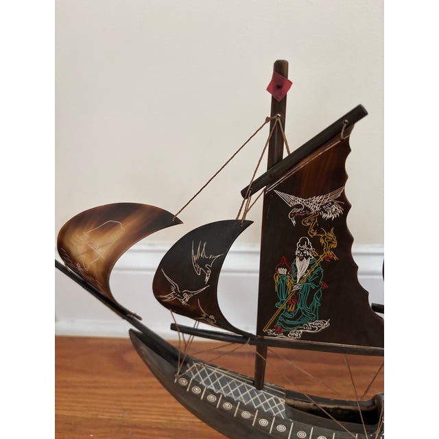 Mid-Century Asian Carved Water Buffalo Horn Sailboat Model For Sale - Image 4 of 8