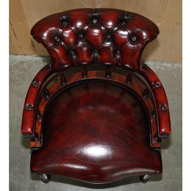 Animal Skin Oxblood Leather Chesterfield Captain's Chairs with Floor Lock Rings, Set of 2 For Sale - Image 7 of 18