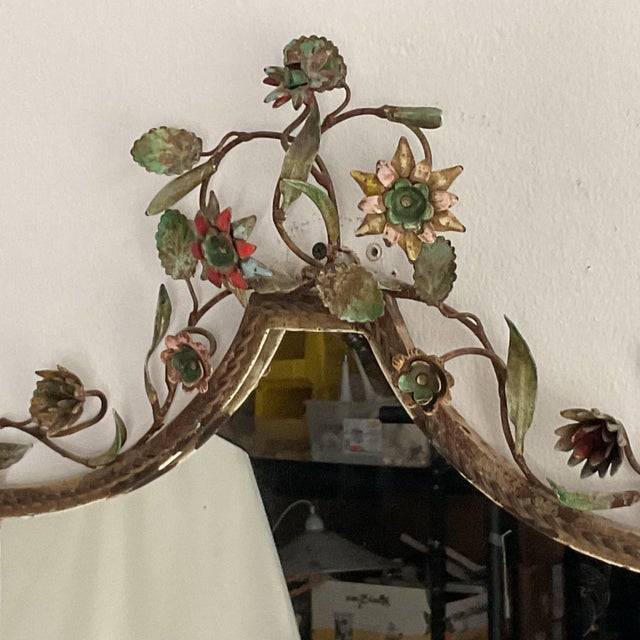 Metal Vintage Italian Tole Floral Mirror For Sale - Image 7 of 12