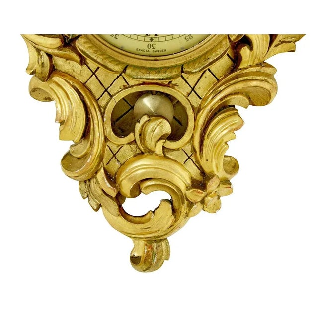 1950s Swedish Rococo Revival Carved Gilt Wall Clock, 1950s For Sale - Image 5 of 6