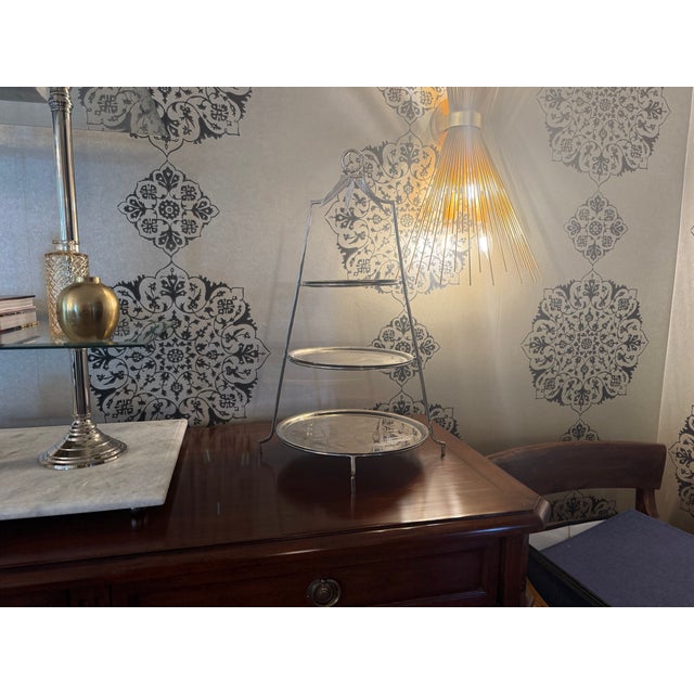 Late 20th Century Michael Aram Signed Silver-Plated Faux Bamboo 3-Tier Serving Stand For Sale - Image 12 of 12