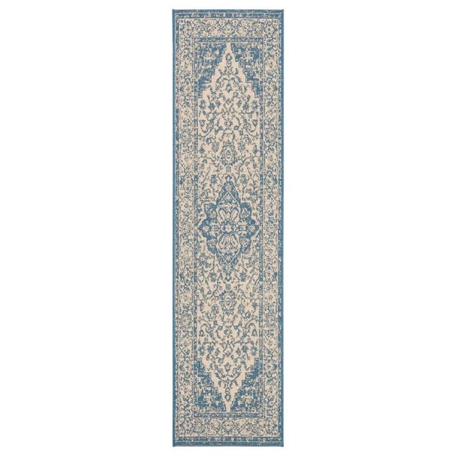 2020s Marina Indoor Outdoor Rug Cream & Blue 2'x8' For Sale - Image 5 of 5