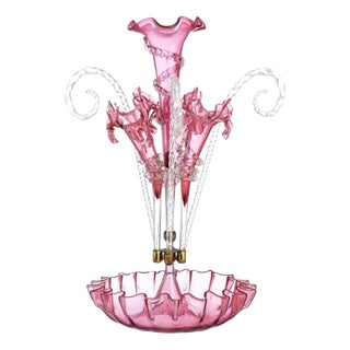 19th Century Glass and Crystal Venetian Flower Centerpiece For Sale