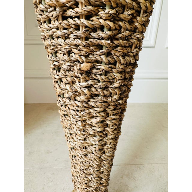 Wood Vintage 19.5” Woven Braided Natural Rattan & Seagrass Vase For Sale - Image 7 of 14