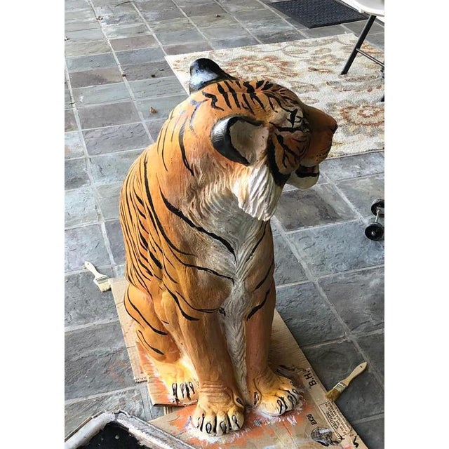 Large 37" Tall HandPainted Continental Terracotta Seated Tiger Garden