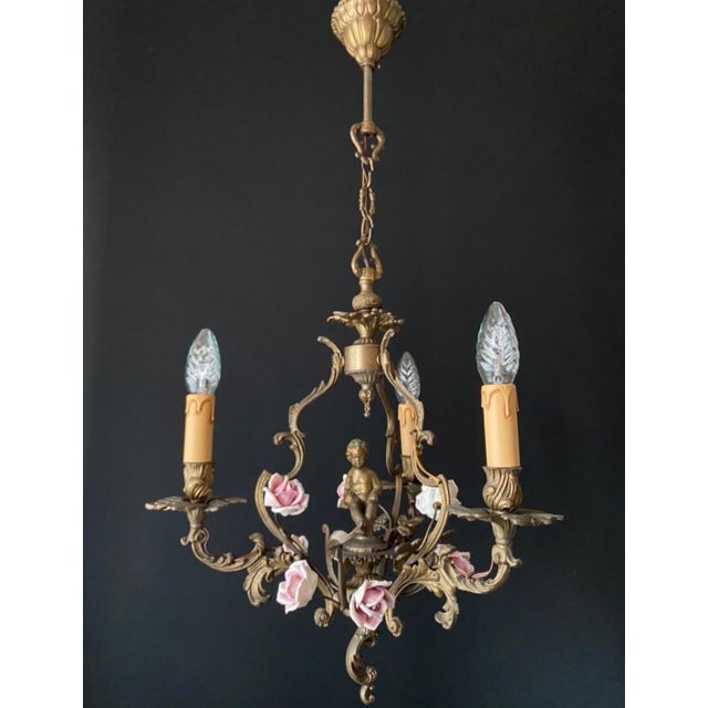 Vintage Chandelier with Porcelain Roses, 1960s For Sale - Image 4 of 10