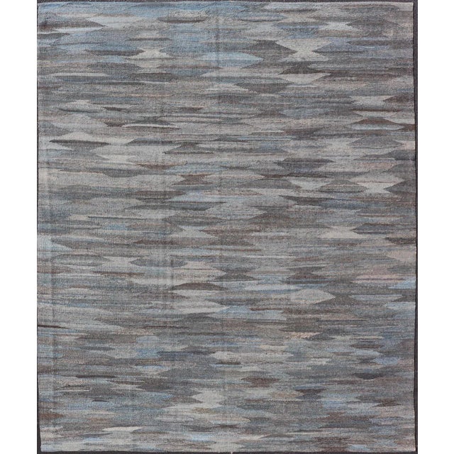 Modern Blue and Grey Kilim Rug by Keivan Woven Arts, Hand-Woven Wool, 9' X 11'7" For Sale - Image 12 of 12