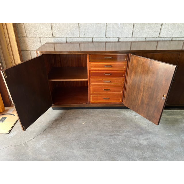 Monumental European Art Deco Walnut Credenza / Sideboard – Streamline Moderne Cabinet For Sale - Image 14 of 17