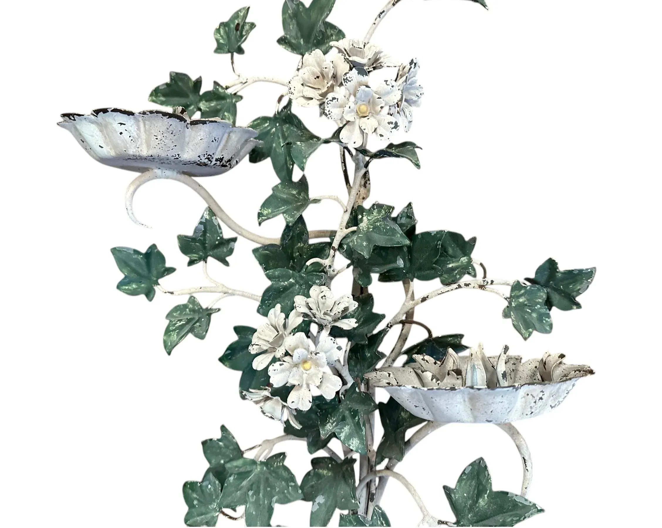 Vintage Italian Large Tole White Geranium & Ivy Sconce / Toleware