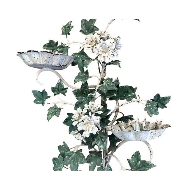 Mid 20th Century Vintage Italian Large Tole White Geranium & Ivy Sconce / Toleware Candle Holder, Circa 1940 For Sale - Image 5 of 9