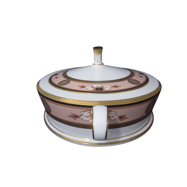 Noritake Vintage Noritake Commemoration Round Covered Vegetable Dish With Lid Art Deco Stye Retired Peach Floral For Sale - Image 4 of 13