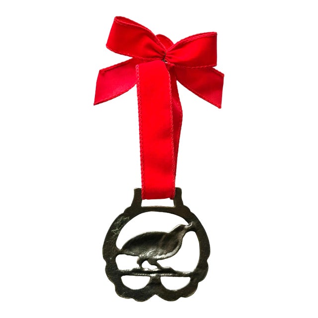 Vintage Equestrian English Horse Brass Holiday Christmas Ornament Bird Partridge For Sale