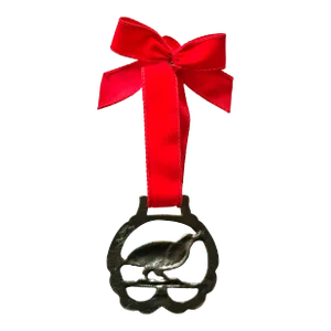 Vintage Equestrian English Horse Brass Holiday Christmas Ornament Bird Partridge