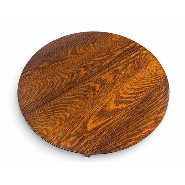 Antique American Quarter-Sawn Oak Pedestal Dining Table With Lion Claw Feet For Sale - Image 4 of 6